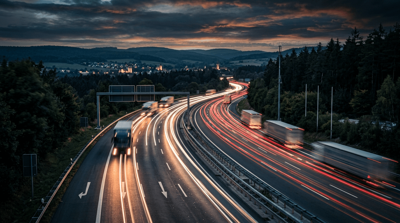 Autobahn im Rheinland in der Dämmerung