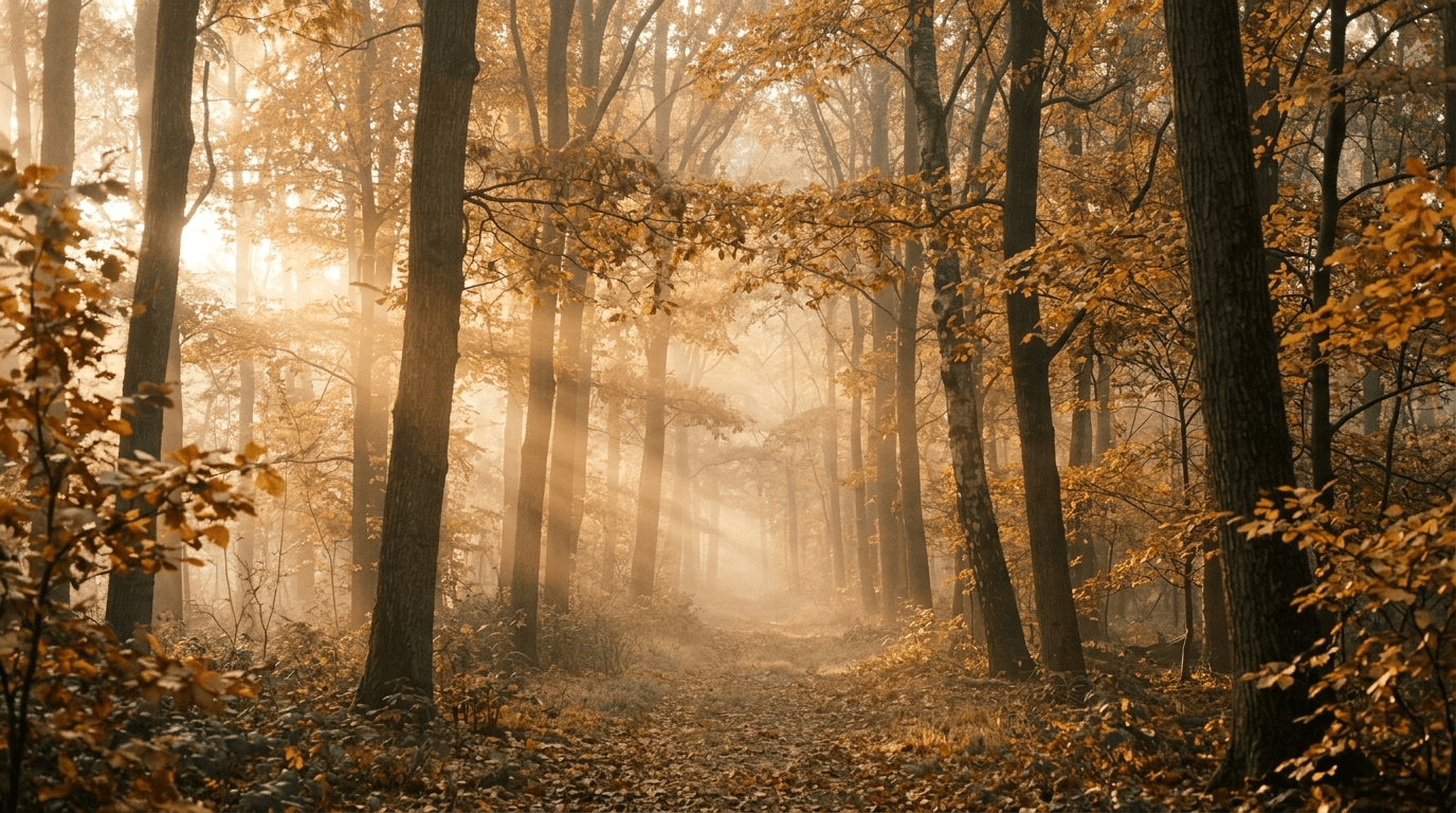 Sonnenlicht in einem herbstlichen Wald